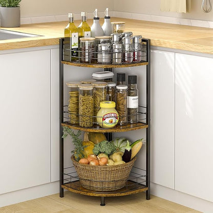 Bathroom Standing Shelf, 3 Tier Corner Stand, Free-Standing Shelf Units, Triangular Curved Corner Shelf Stand for Small Space, Ideal for Bathroom,Kitchen,Vanity Storage and Organizer