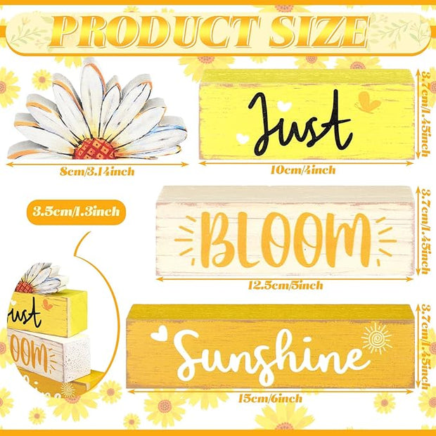 Amyhill Spring Table Decor Hello Sunshine Wooden Block Sign Farmhouse Just Bloom Spring Tiered Tray Decor Rustic Table Centerpieces Summer Decorations for Home Desk Shelf Mantle Office Decorations