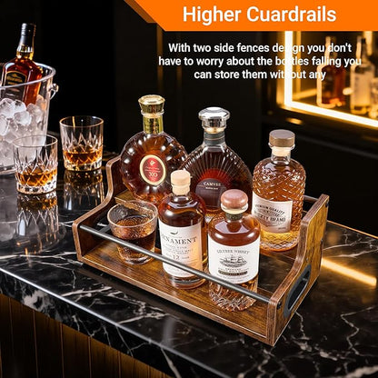 2-Tier Liquor Bottle Display Shelf, Coffee Syrup Rack Organizer, Water Bottle Organizer, Mini Bar Cabinet, Rustic Bar Shelves for Liquor Whiskey, Spirits