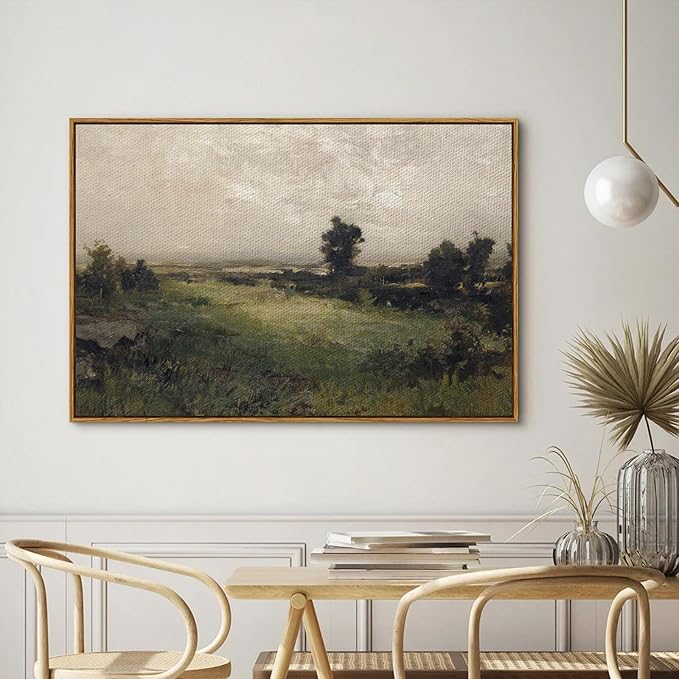 InSimSea Framed Canvas Wall Art Vintage Decor, Framed Vintage Landscape Canvas Wall Art, Wild Field Oil Painting Prints, Cottagecore Bedroom Bathroom Office Decor, 24