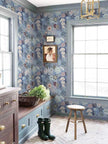 Ismoon Floral Peel and Stick Wallpaper Vintage Blue Contact Paper Jellyfish Ocean Stick on Wall Paper Removable Self Adhesive Vinyl Wallpaper for Bedroom Wall Decor Cabinet Refurbishment 17.3x78.7in