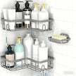 Moforoco Corner Shower Caddy Shelf Organizer Rack, Self Adhesive Grey Bathroom Shelves Basket, Home Wall Shower Inside Organization and Storage Decor RV Accessories, First Apartment Essentials