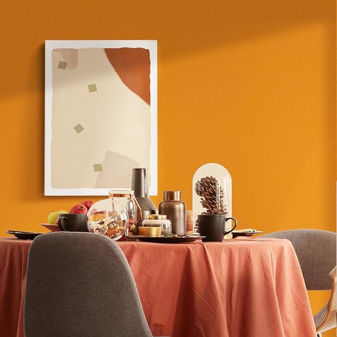 WADILE Grasscloth Peel and Stick Wallpaper 15.7in x 196.8in, Textured Contact Paper for Cabinets, Faux Linen Wall Paper Pull and Stick, Fabric Vinyl Wallpaper Self Adhesive Orange