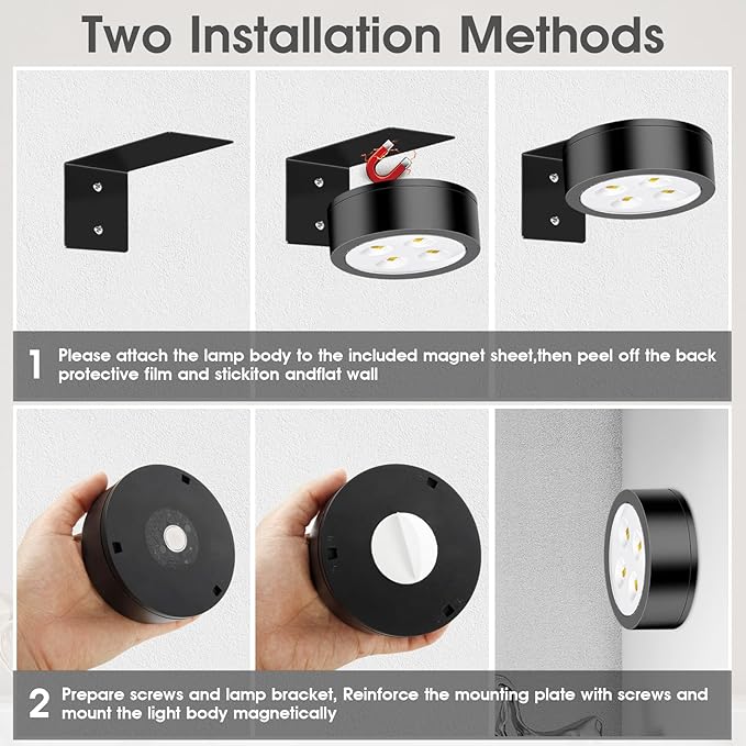 Picture Lights for Wall, 3 Lighting Modes Magnetic Art Display Light,Battery Operated Led Painting Light with Remote Control Dimmable & Timer,6Pack Black