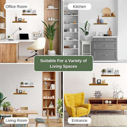 Teak Wood Floating Shelves Perfect for Bathroom Décor Pack of 2 Wooden Wall Shelves for Bedroom Living Room Kitchen Simple Minimalist Home Décor 24” x 6.7