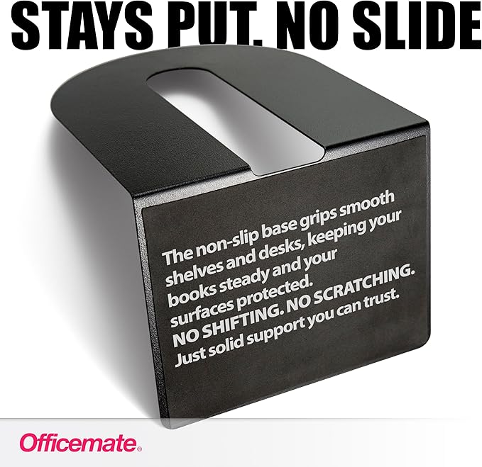 Officemate Heavy Weighted Bookends, Sturdy Office & Home Shelf Organizers, Set of 2 Black Metal Book Supports (93182)