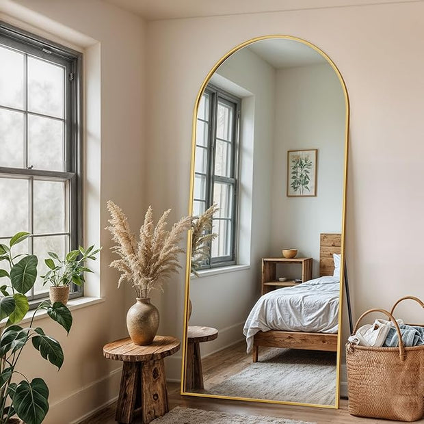 Full Length Mirror, 71" x 32" Arched Full Body Mirror Large Standing Floor Mirrors, Mirrors for Bedroom, Bathroom, Living Room Standing or Wall Leaning, Gold