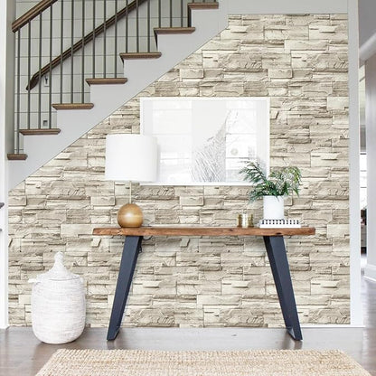 Jeweluck Stone Wallpaper Peel and Stick Brick Wallpaper 17.7”×590.5” Brick Contact Paper Peel and Stick Wall Paper Bathroom Faux Stone Backsplash for Kitchen Removable Decorative for Walls Vinyl
