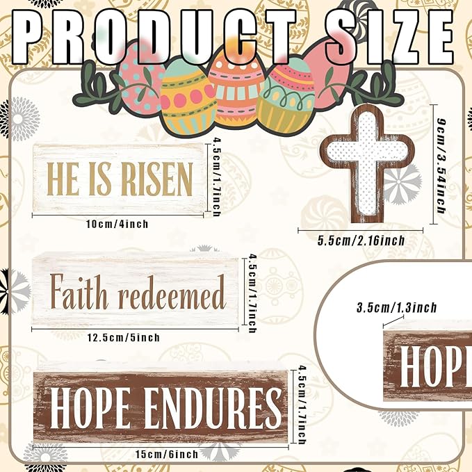 Easter Decorations - He Is Risen Cross Tiered Tray Decor - Faith Redeemed Religious Wooden Tabletop Sign - Farmhouse Easter Christian Home Decor Indoor - Spring Home Decor for Living Room, Kitchen Counter, Seasonal Farmhouse Display