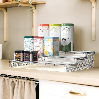 Simple Houseware 3 Tier Spice Shelf For Countertop Cabinet Storage Organizer, Clear
