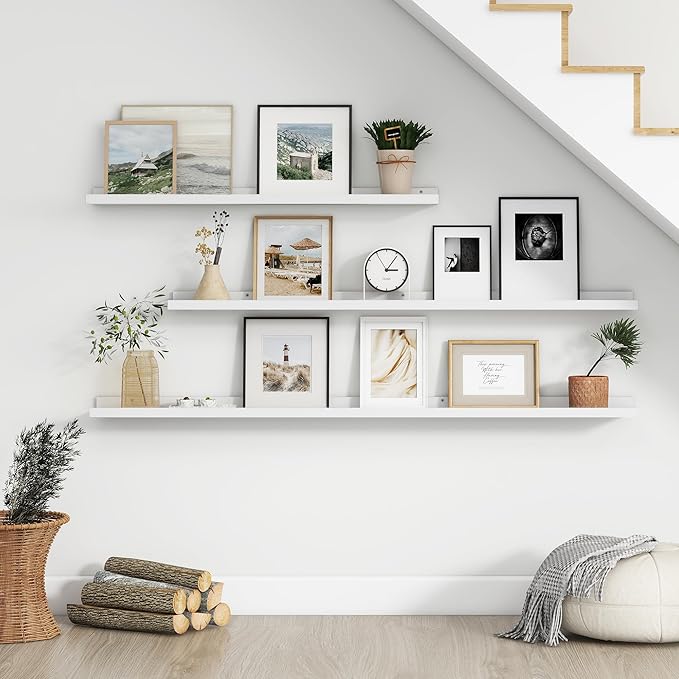 Picture Ledge Shelf, Floating Shelves Set of 4, 24 Inches Long Large Nursery Book Shelves for Toys Storage, Kids Bookshelf Wall Mounted for Living Room Bedroom Decor Books Photo Frames, White