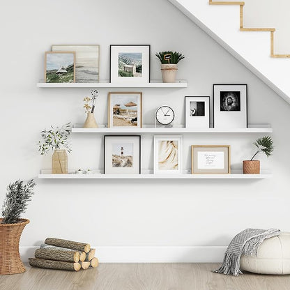 Picture Ledge Shelf, Floating Shelves Set of 4, 24 Inches Long Large Nursery Book Shelves for Toys Storage, Kids Bookshelf Wall Mounted for Living Room Bedroom Decor Books Photo Frames, White