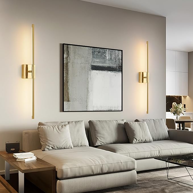 Gold Battery Operated Wall Sconce Single, Rechargeable Wall Sconce with Remote, Dimmable Sconce Wall Light, 24 Inch LED Wireless Wall Light for Background Wall, Bedroom,Living Room