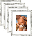 Vittanly 8x10 Picture Frame Set of 4, Display Pictures 5x7 with Mat or 8x10 without Mat, Photo Frames for Wall or Tabletop Display, Distressed White
