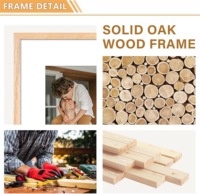 ATOBART 12x16 Picture Frame,OAK Wood Photo Frame 8.5x11 with Mat or 4x6 with 4 Mat with Perspex Glass for Vertical or Horizontal Wall Display for Photo, Christmas Gift,Set of 2