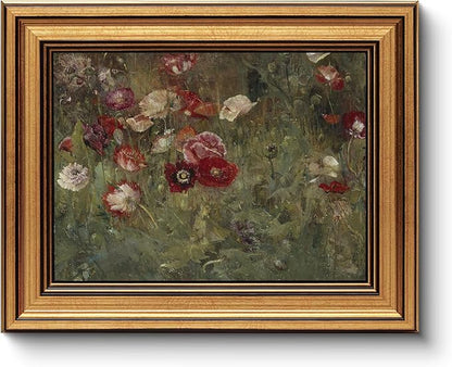 HUARCEY Framed Canvas Wall Art Prints, Bathroom Shelf Vintage Decor Aesthetic, Poppies Floral Paintings Farmhouse Wall Decor, Retro Table Desk Pictures for Bedroom Living Room, 8x10Inch