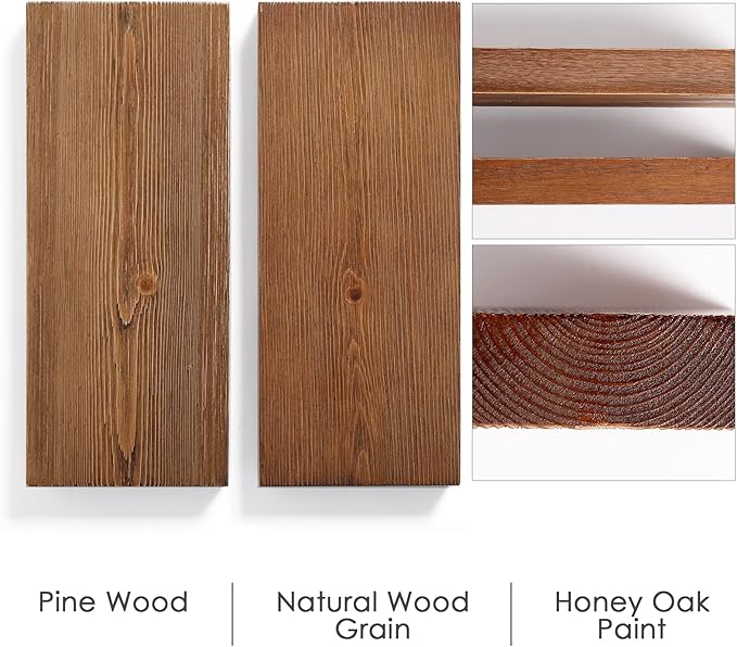 WELLAND Bradley Floating Shelves Handmade Wood Wall Shelf Set of 2,Tudor Oak Wall Mount Shelf (Set of 2, 12 inch)