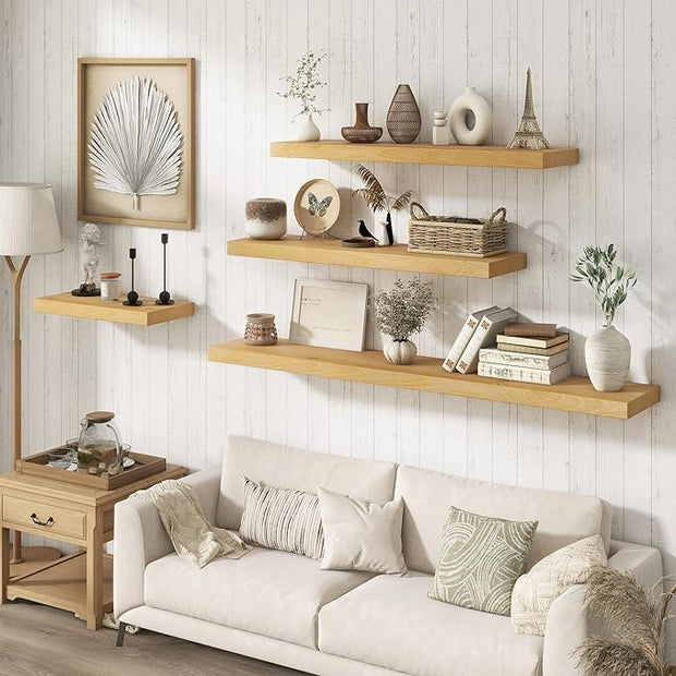 Marsmiles 20 Inch Floating Shelves | 9.3 Inch Deep Natural Wood Wall Shelves Set of 2 | Rustic Reclaimed Wood Shelves for Room Wall | Farmhouse Floating Shelves for Living Room Bathroom