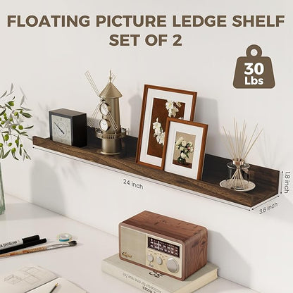 Axeman Picture Ledge Shelf | 24 Inch Floating Shelves Set of 2 | Walnut Wall Shelves with Lip | Walnut Picture Shelf for Wall with Ledge | Photo Ledges 24 Inch