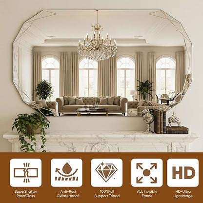 Suidia Bathroom Mirror, 30"x 40" Wall Mirror, Frameless Bathroom Mirror with Beveled Edge for Bedroom, Living Room, Entryway, Hallway, Oval Shape
