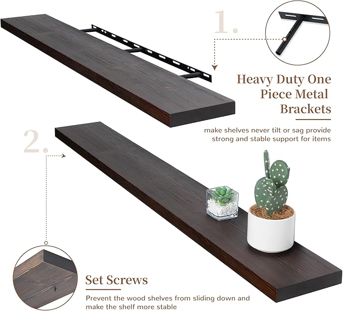 Marsmiles Wood Floating Shelves | 48 Inch Dark Wood Wall Shelves Set of 1 | 48