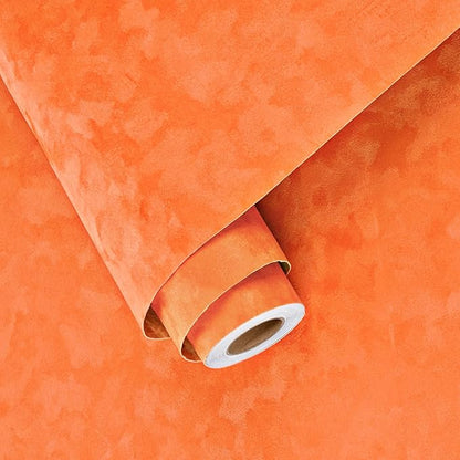Wallercity Orange Self Adhesive Velvet Drawer Liner Soft Flocked Fabric Wallpaper Removable Funky Orange Velvet Wallpaper Peel and Stick Drawer Felt Lining for Jewelry Box DIY Dresser 11.8"x78.7"