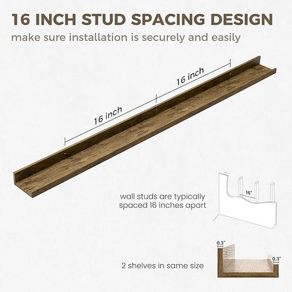 Axeman 48 Inch Floating Shelves | Picture Ledge Shelf Set of 2 | Rustic Brown Wall Shelves with Lip | Brown Picture Shelf for Wall with Ledge | Photo Ledges 48 Inch