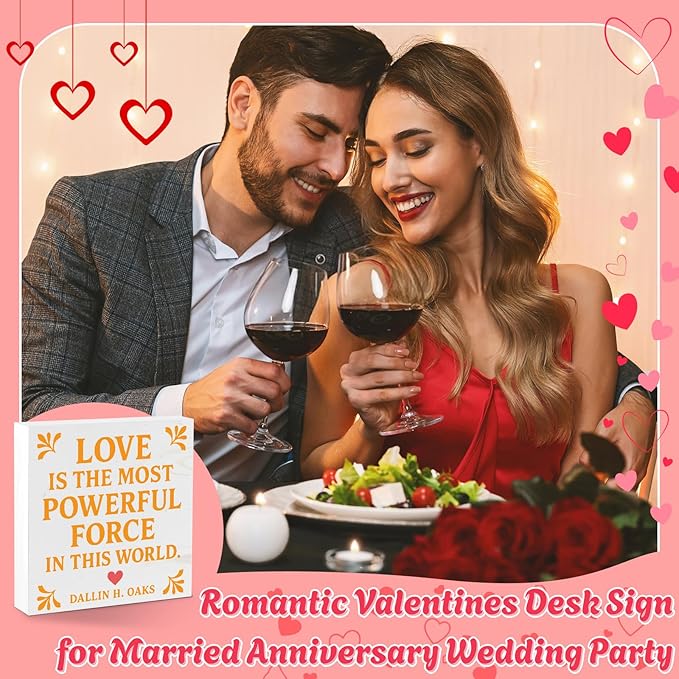 Valentines Desk Decor, Valentine's Day Home Office Table Sign for Wife Daughter from Dad Husband, Valentine Gifts Decorations for Porch Tiered Tray Shelf Party, Love Is The Most Powerful Force