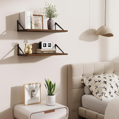 Deep Floating Shelves,24" Wx10 D Floating Shelf for Wall Set of 2,Hanging Storage Shelf with Metal Brackets,Wide Display Wall Shelves for Living Room,Bedroom,Bathroom,Kitchen,Walnut