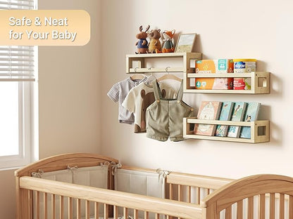 Sturdy Floating Shelves – Set of 3 Wall Bookshelves and Nursery Floating Shelves for Books, Toys, Kitchen, Bathroom, and Home Decor – Natural Poplar