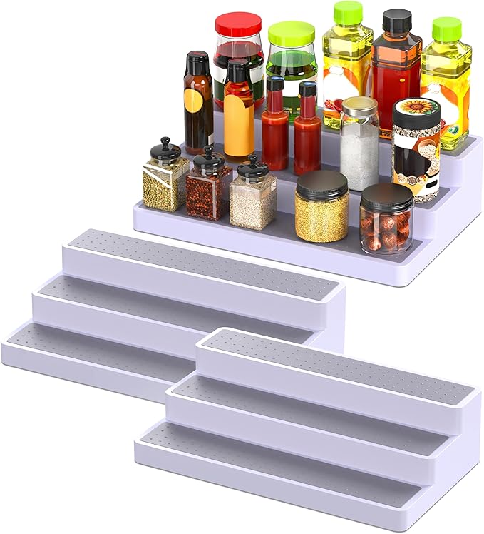 YAN & HIN 3-Tier Spice Rack Organizer for Cabinet, 3 Pack Expandable Shelf Organizer with Non-Slip Surface, Kitchen Cabinet & Pantry Storage for Spices, Cans & Bottles