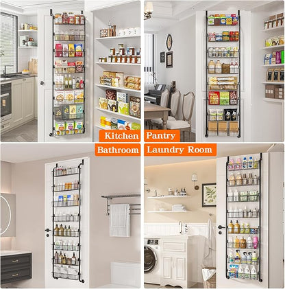 MIAOLI Over the Door Pantry Organizers and Storage, 8-Tier Spice Rack, Home & Kitchen Storage Shelves for Cabinet, Large Capacity Hanging Seasoning Organizer, Laundry Room Organization, Black
