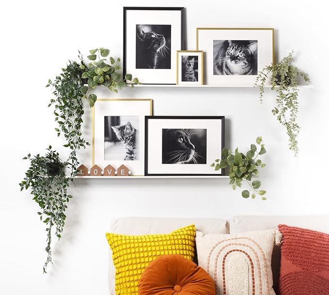 Metal Picture Ledge, Wall Mounted Floating Shelf - 48" White (Set of 2)