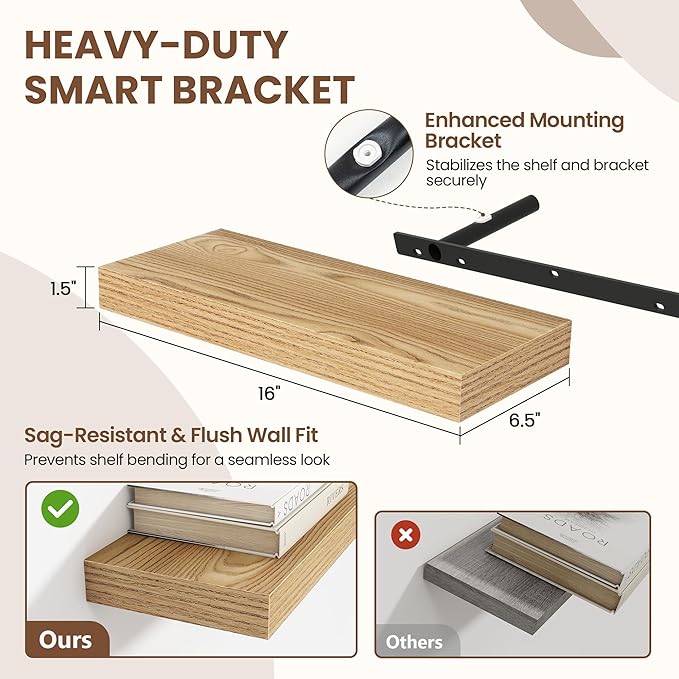 16 Inch Floating Shelves for Wall 2 Pack, 16