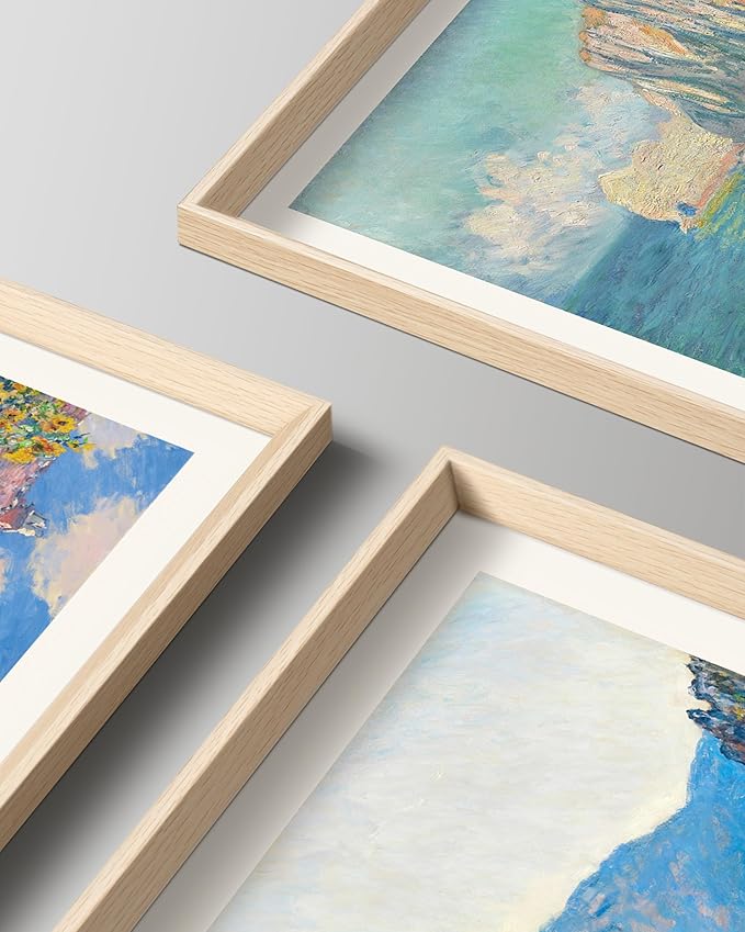HesenDot Framed Claude Monet Wall Art 3 Piece,12x16in High Framed Design Canvas Prints Wall Decor,Vintage Impressionism Landscape Artwork Poster Home Decoration for Living Room Bedroom Gallery Office