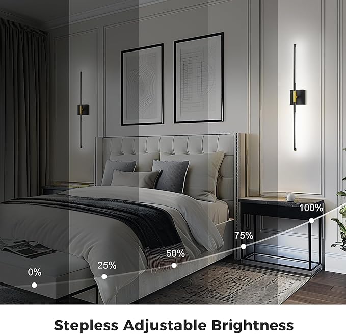 L LOHAS LED Battery Operated Wall Sconces Set of 2, Battery Wall Sconce 10000mAh, Gold and Black Rechargeable Sconces 6000K, 28.3 Inch Wireless Wall Lights, Sconce Wall Decor for Bedroom, Living Room