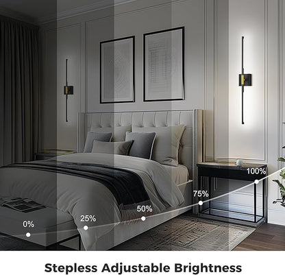 L LOHAS LED Battery Operated Wall Sconces Set of 2, Battery Wall Sconce 10000mAh, Gold and Black Rechargeable Sconces 6000K, 28.3 Inch Wireless Wall Lights, Sconce Wall Decor for Bedroom, Living Room