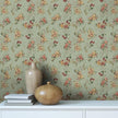Green Vintage Floral Wallpaper Peel and Stick Mid Century Antique Flower Wall Paper Vinyl Roll for Bedroom Living Room Sticky Removable Floral Contact Paper for Cabinet Drawer 12