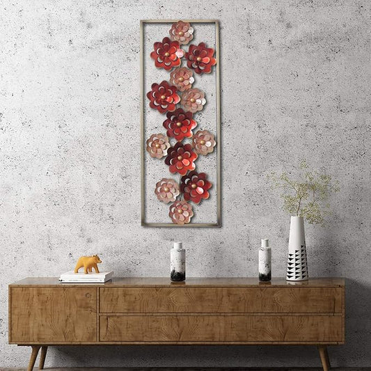 All American Collection Modern Chic Aluminum/Metal Wall Decor with Frame | Red Flowers