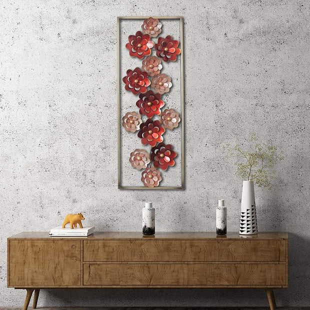All American Collection Modern Chic Aluminum/Metal Wall Decor with Frame | Red Flowers