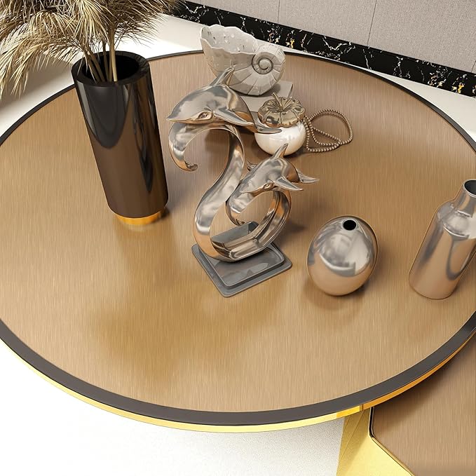 Stainless Steel Contact Paper 15.7"x 472" Dark Gold Stainless Steel Contact Paper Peel and Stick Countertop Self Adhesive Thick Texture Vinyl Waterproof Wallpaper Fridge Kitchen Cabinets