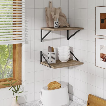 Deep Floating Shelves,16" Wx10 D Floating Shelves for Wall Set of 2,Heavy Duty Wood Floating Shelf with Metal Bracket,Wall Mounted Hanging Shelf for Living Room Bedroom Bathroom Kitchen,Grey