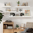 Fun Memories Floating Shelves, 9.3 Inch Deep Solid Pine Wood Wall Shelves for Storage, Rustic Wall Mounted Display Shelf with Invisible Heavy-Duty Metal Bracket, 55 Inch Width, White
