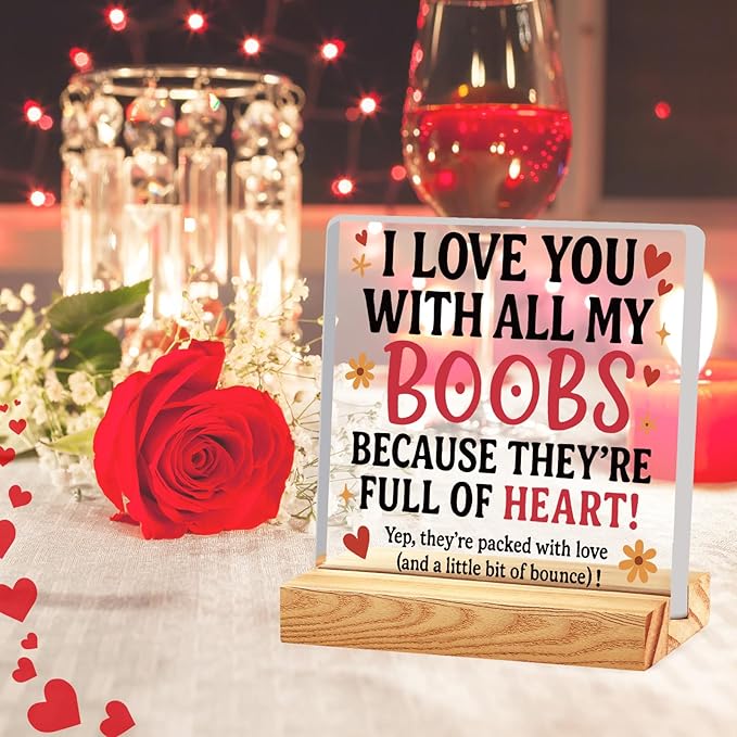 Valentines Desk Decor, Happy Valentine's Day Home Office Table Sign for Porch Tiered Tray Shelf Party, Rustic Romantic Acrylic Gifts Decorations for Him Her Wife, They're Full Of Heart