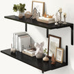Fun Memories Floating Shelves for Wall, 12 Inch Deep Floating Shelves Set of 2, Wall Mounted Shelf with Metal Brackets, Rustic Wood Wide Shelf for Bathroom, Kitchen and Living Room, Black, 36W x 12D