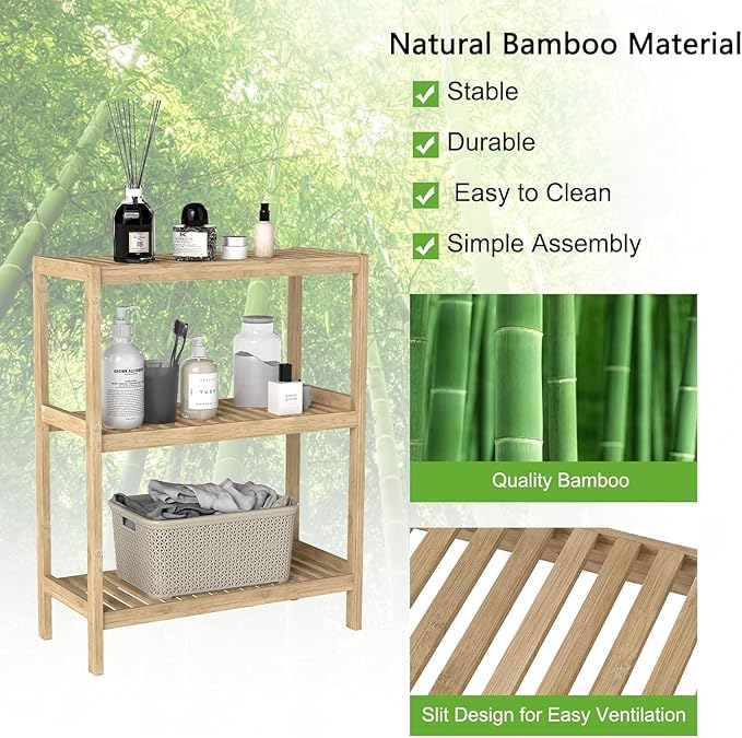Bamboo Shelf Bathroom 3-Tier Storage Shelves Stand Rack Multifunctional Shelving for Bedroom Kitchen Living Room