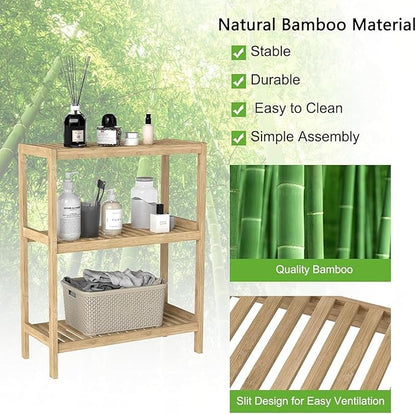 Bamboo Shelf Bathroom 3-Tier Storage Shelves Stand Rack Multifunctional Shelving for Bedroom Kitchen Living Room