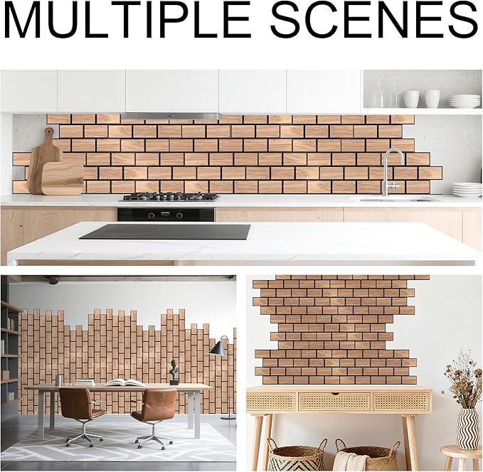 WoveN SounD Brick Acoustic Wall Panels, 16 Pack 16x12 Inch, Wood Veneer Carved Sound Proof Wall Decor, Self-Adhesive for Home, Studio, Office & Focus Zones, Teak