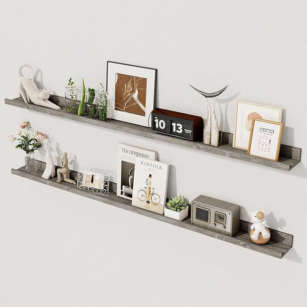 Axeman 48 Inch Floating Shelves | Picture Ledge Shelf Set of 2 | Rustic Grey Wall Shelves with Lip | Grey Picture Shelf for Wall with Ledge | Photo Ledges 48 Inch
