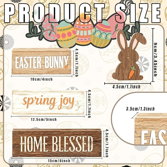 Easter Decorations - Easter Bunny Tiered Tray Decor Set - Wooden Easter Tabletop Decoration - Rustic Farmhouse Spring Home Decor Indoor for Tiered Tray Shelf Mantel Coffee Table Gift - Spring Home Decor for Living Room, Kitchen Counter